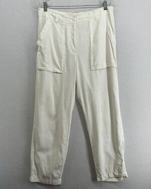J.CREW Pants Womens 10 Linen Lyocell Trouser Utility Straight Ankle Off White